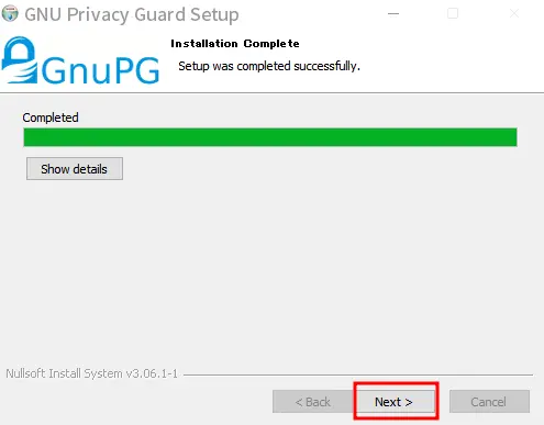 インストール終了でNextをクリック