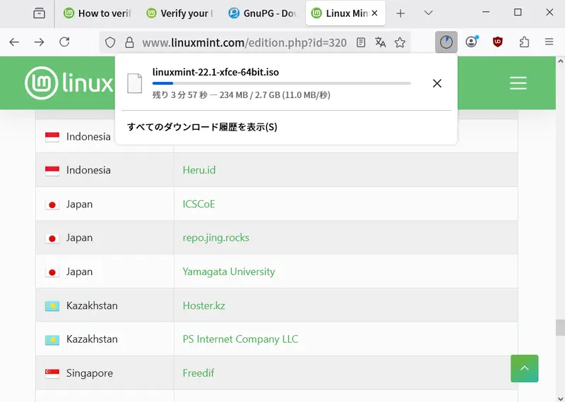 数分でダウンロードが終わる